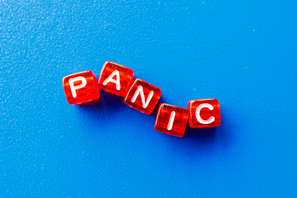 the word panic spelled out with red blocks