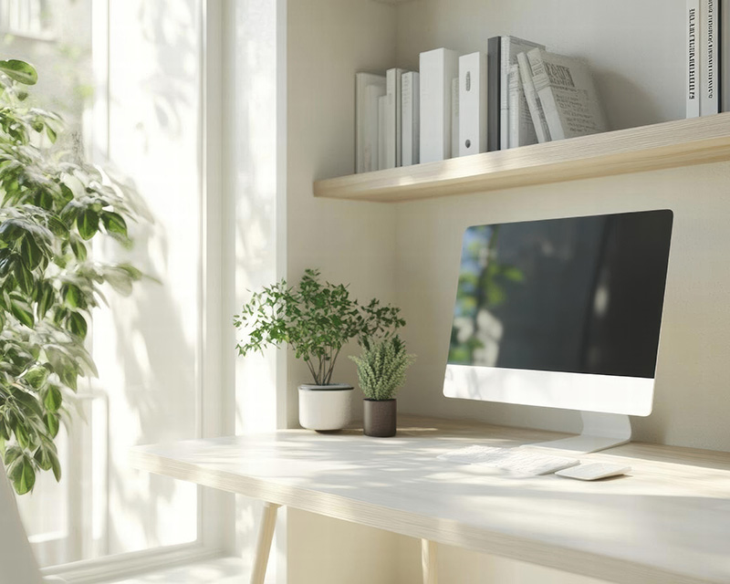 Desktop computer with plants